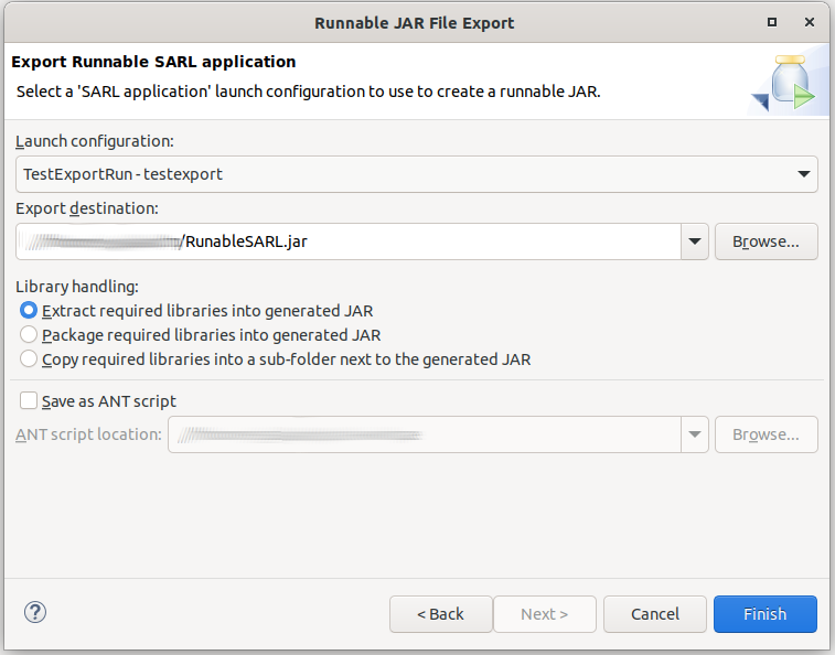Fill up the export parameters